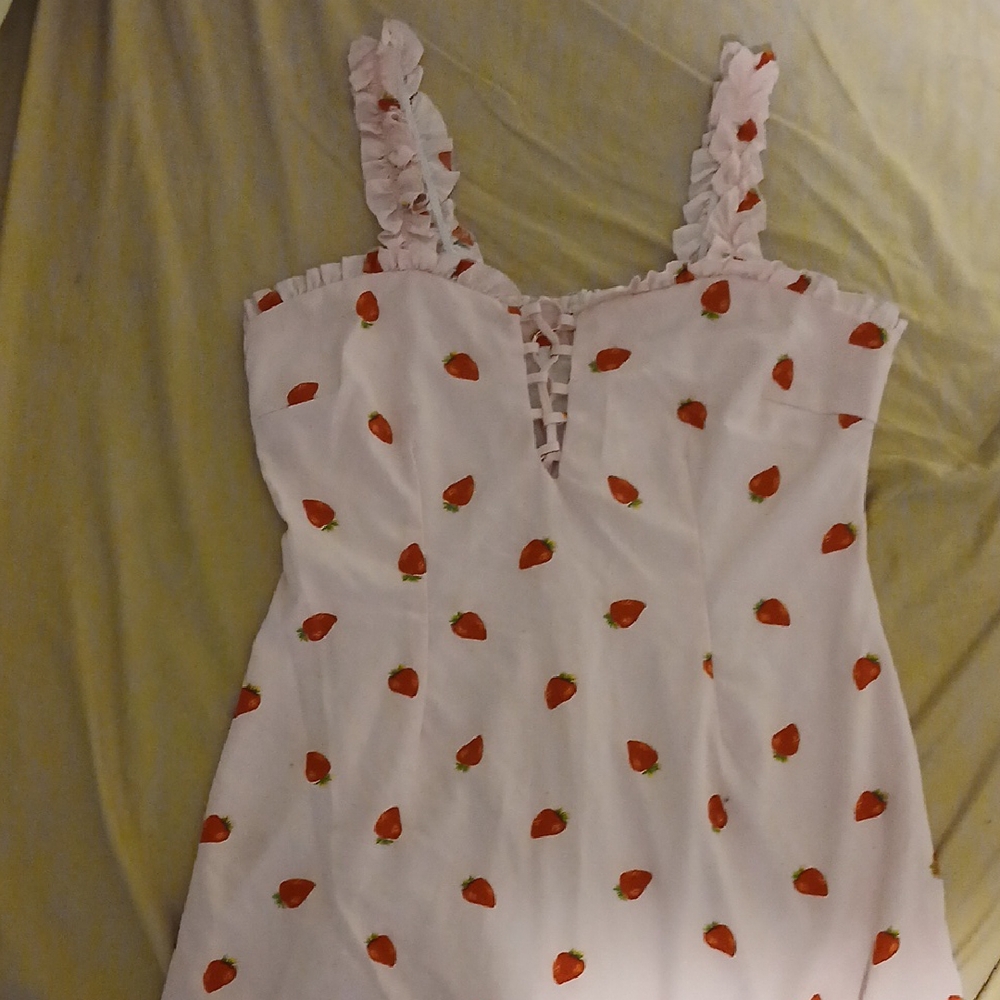 Strawberry Print Dress with Ruffle Straps. Shein Size OXL